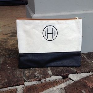 Mudpies canvas and leather zipper pouch with "H"
